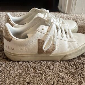 Veja White and Gold Sneakers Minimalist Design